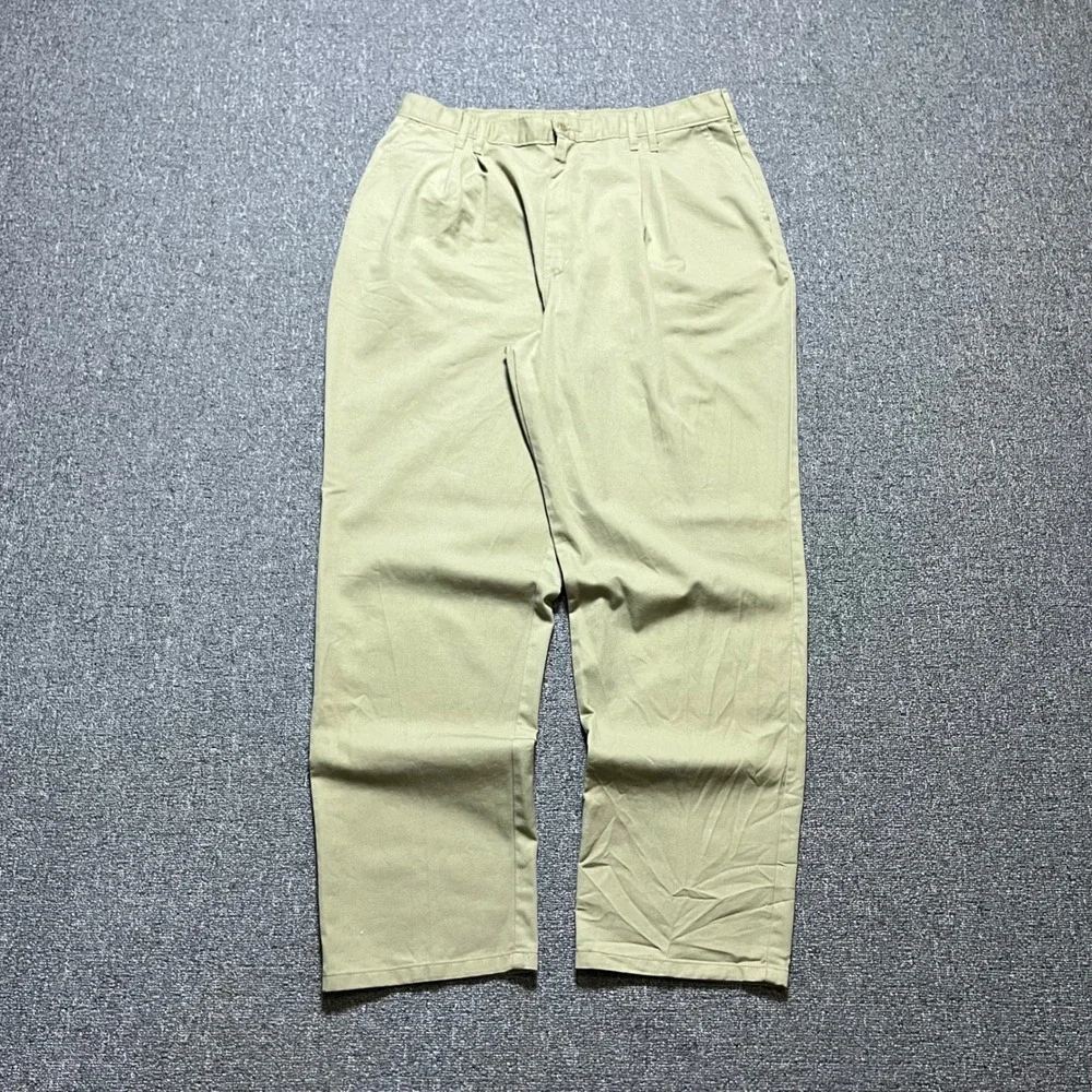 Vintage Dickies Pleated Chino Pants Mens Khaki Tan Straight Leg Workwear 90s